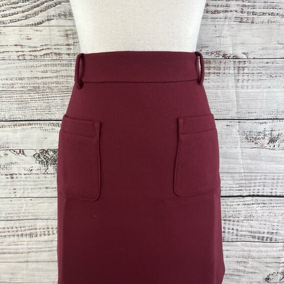 Ann Taylor Loft Skirt sz 8 Mulberry Wine Wool Knee A Line Pockets Career Casual - Picture 2 of 8